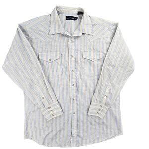 Panhandle Slim Dress Shirt Men Large Striped Pearl Snap Flip Cuff Sleeve Western